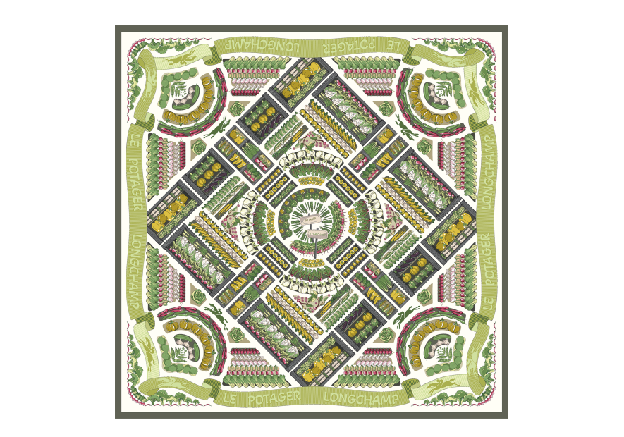 Longchamp 50645GSO carré de soie le potager longchamp 90x90 carre de soie