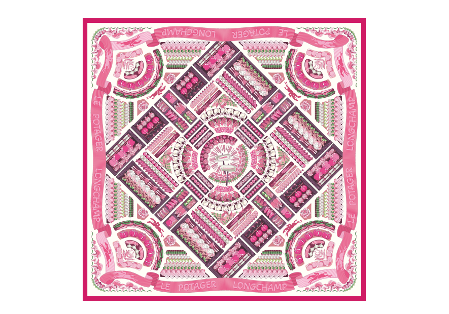 Longchamp 50645GSO - SOIE - PINK - 618 carré de soie le potager longchamp 90x90 Foulards/Etoles