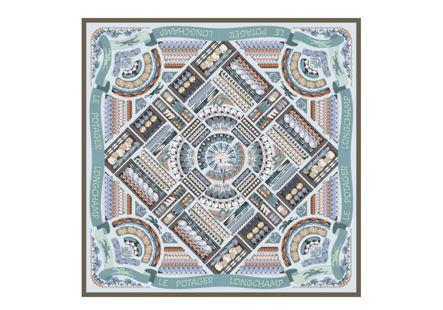 Longchamp 50645GSO carré de soie le potager longchamp 90x90 carre de soie