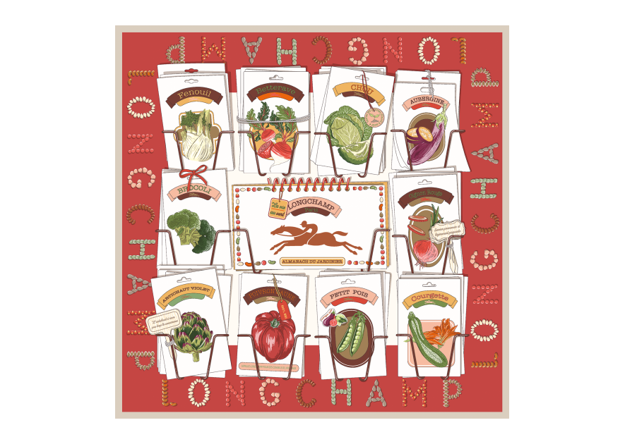 Longchamp 50654GSO - SOIE - TOMATE - P83 carre de soie carré de soie au potager 70x70 Foulards/Etoles