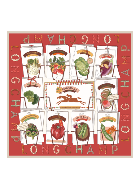 Longchamp 50654GSO carre de soie carré de soie au potager 70x70 carre de soie