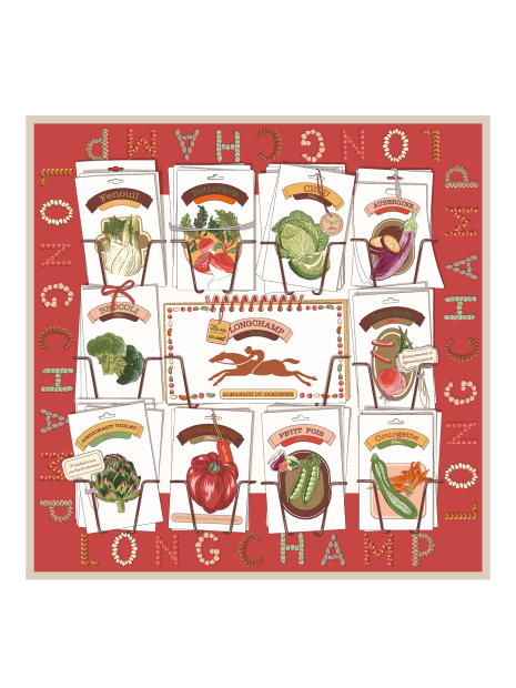 Longchamp 50654GSO - SOIE - TOMATE carre de soie carré de soie au potager 70x70 carre-de-soie
