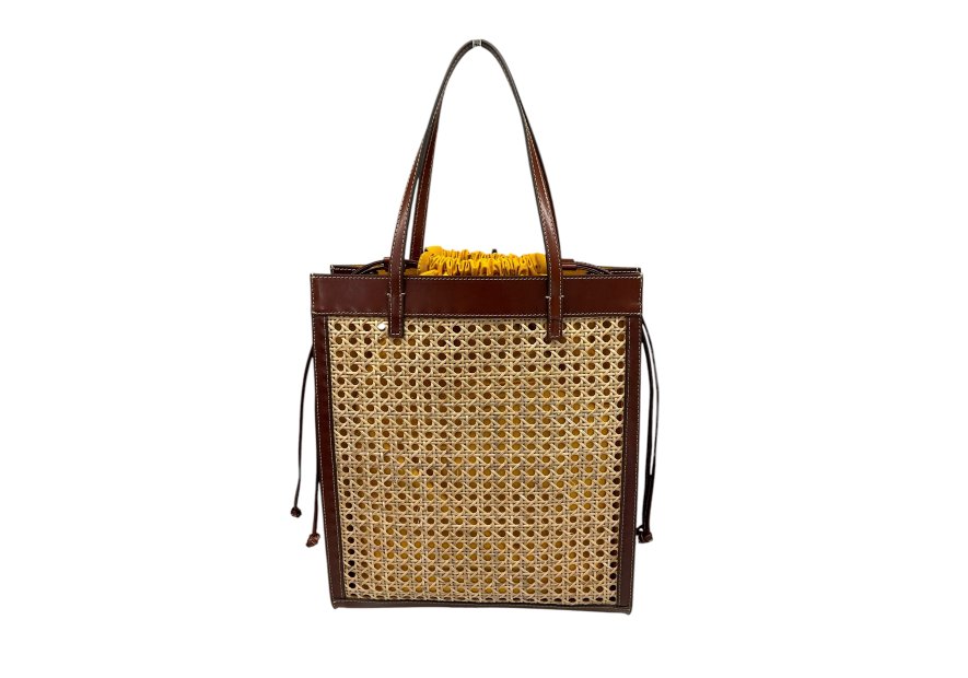 the bridge 041305AP - PAILLE/CUIR - MARRON  shopping haut mirra the bridge Sac business