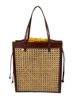 the bridge 041305AP - PAILLE/CUIR - MARRON  shopping haut mirra the bridge Sac business