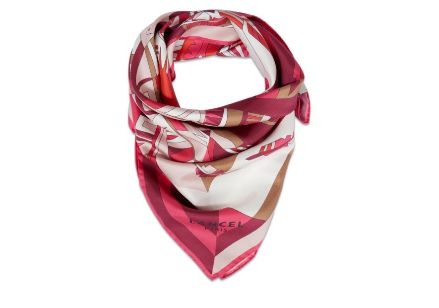 Lancel A13107 - SOIE - MCO FRAMBOISE -  carré de soie 90x90cm arabesque Foulards/Etoles
