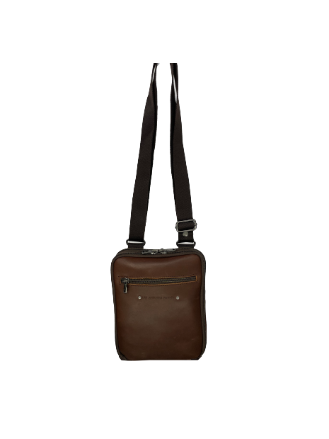 Les Ateliers Foures 9327 - CUIR DE VACHETTE - COGNAC sac homme style holster double zip baroudeur sacoche-homme