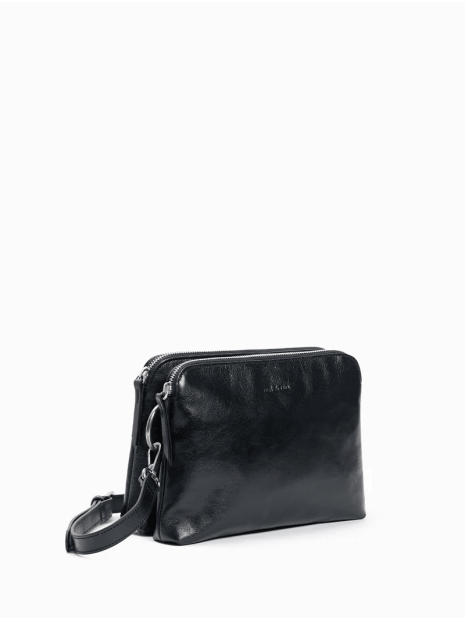 Nat & Nin NAEL - CUIR DE VACHETTE - NOIR G sac à main bandoulière double zip naël nat&nin sacs-a-mains