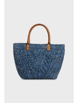 Gerard Darel 18H/454 - RAPHIA/CUIR - BLEU sac porté main 18h gérard darel Sacs à mains