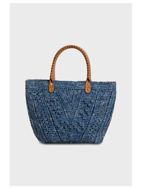 Gerard Darel 18H/454 - RAPHIA/CUIR - BLEU sac porté travers 18h de gérard darel sacs-a-mains