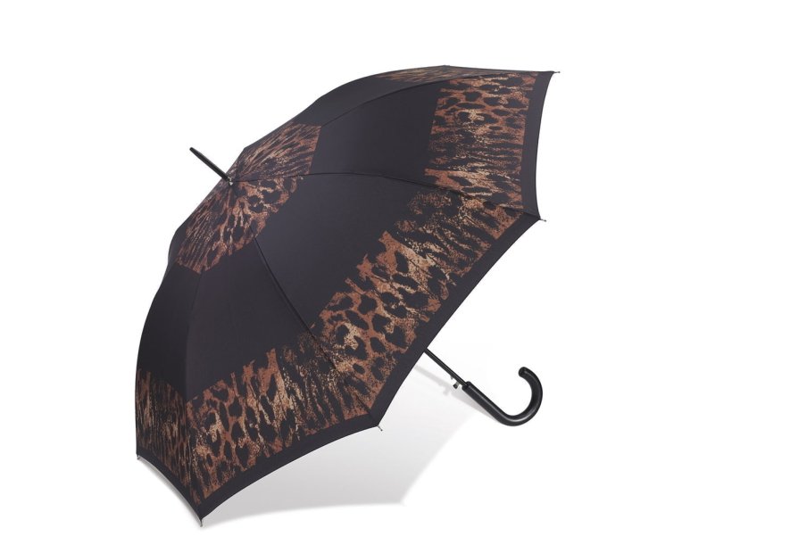 Parapluie ESPRIT 41055 - POLYESTER - NOIR/MARRON parapluie femme long canne automatique imprimé Petite maroquinerie