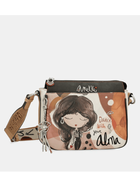 Anekke 40703-062 - POLYURÉTHANE - NOIR sac bandoulière moyen à 3 compartiments alma sacs-a-mains