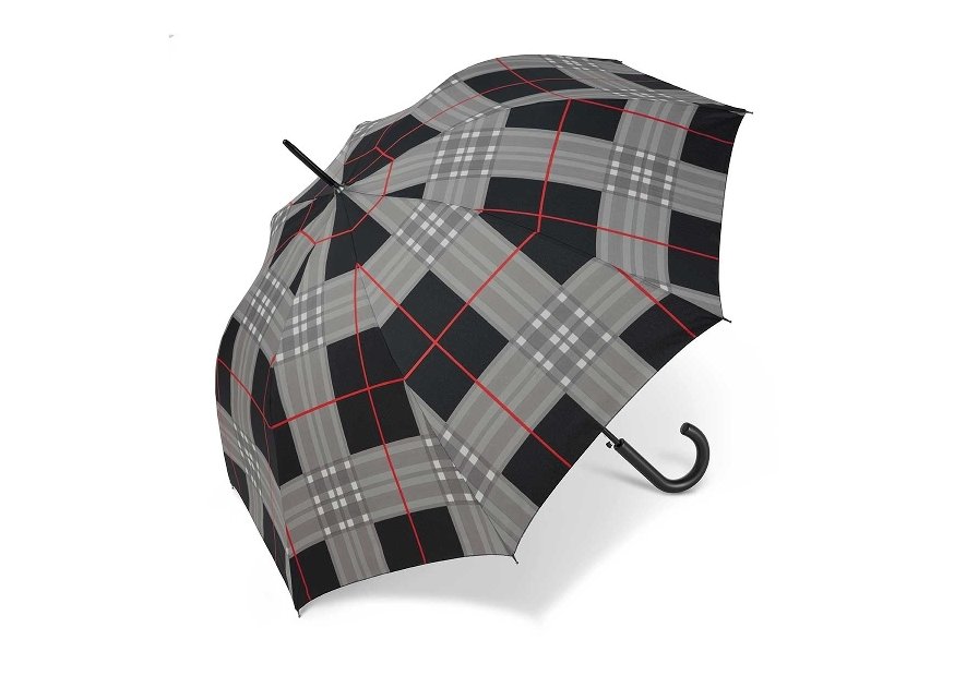 Parapluie ESPRIT 41059 - POLYESTER - ECOSSAIS GRI parapluie long automatique clan Petite maroquinerie