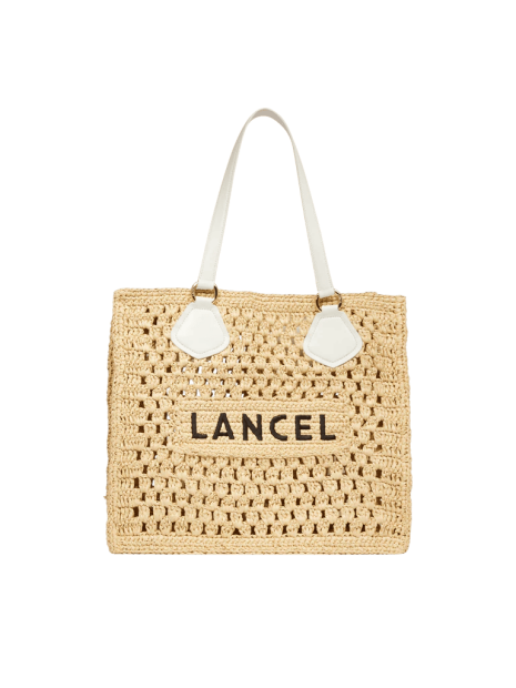 Lancel A13416 - RAPHIA CUIR - NATUREL sac cabas en raphia summer tote de lancel sac-a-main-shopping-toile-ou-cuir