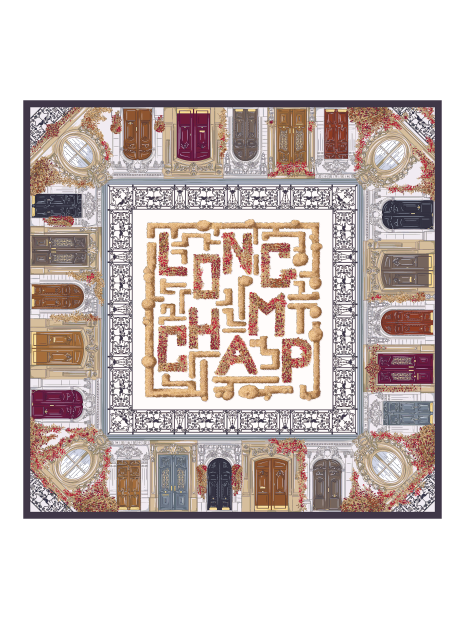 Longchamp 50641GSO - SOIE - ÉBÈNE carré de soie jardin parisien 90x90cm carre-de-soie
