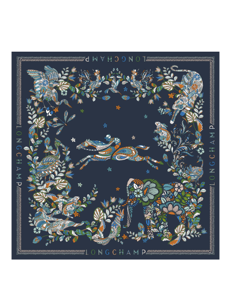 Longchamp 50647GSO carré de soie 90x90 cm foret de longchamp carre-de-soie