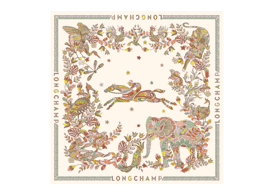 carré de soie 90x90 cm foret de longchamp