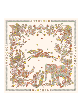 Longchamp 50647GSO - SOIE - ÉCRU carré de soie 90x90 cm foret de longchamp carre de soie