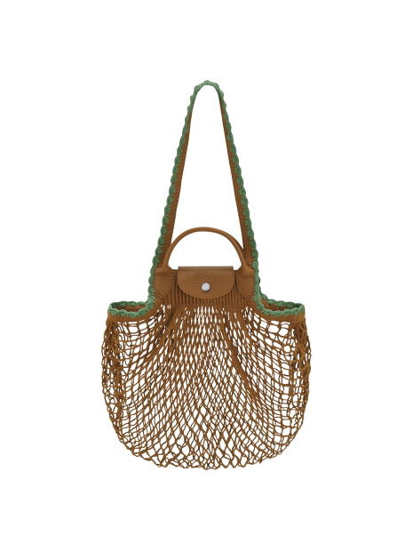 Longchamp 10121HGW - COTON ET CUIR - TABAC sac cabas m filet le pliage collection sac-a-main-shopping-toile-ou-cuir
