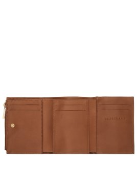 Longchamp 30049HFY - CUIR DE VEAU - COGNAC portefeuille compact épure pmpb