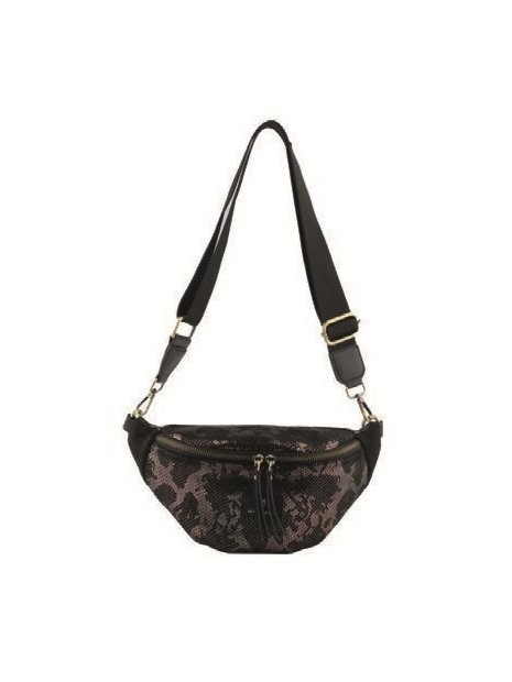 MIA &  JOY MJ1852 - CROUTE DE CUIR - NOIR banane épaule façon reptile sacs-a-mains