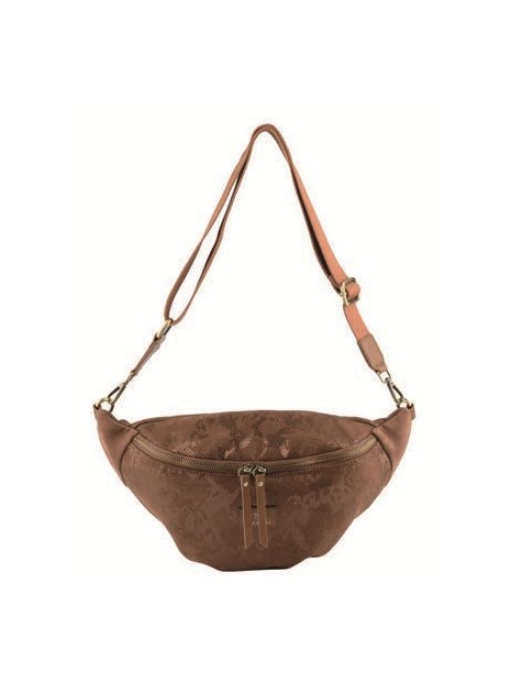 MIA &  JOY MJ1852 - CROUTE DE CUIR - MARRON banane épaule façon reptile sacs-a-mains