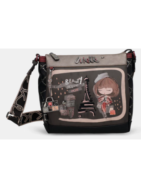 Anekke 41803-039 - SYNTHÉTIQUE - NOIR sac bandoulière 3 compartiments sacs-a-mains
