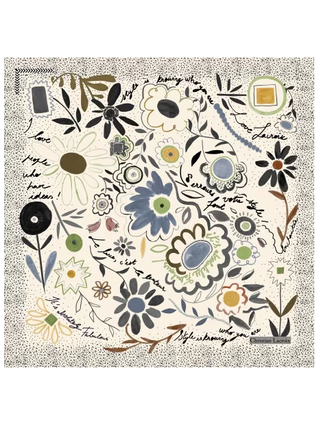 La Seta Mantero 742548984 - SOIE - CREME carre de soie 70x70 dites le avec des fleurs carre-de-soie
