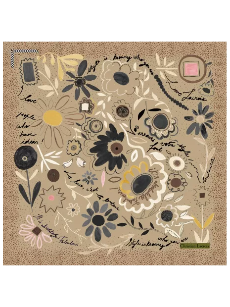 La Seta Mantero 742548984 - SOIE - BEIGE carre de soie 70x70 dites le avec des fleurs carre-de-soie