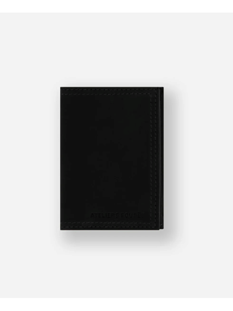 Les Ateliers Foures H28 - CUIR DE VACHETTE - NOIR portefeuille mini rabat platon portefeuille-homme