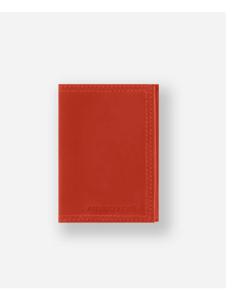 Les Ateliers Foures H28 - CUIR DE VACHETTE - ORANGE portefeuille mini rabat platon portefeuille-homme