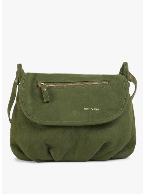 Nat & Nin JEN - CUIR DE VACHETTE - VERT OL sac à rabat gibecière jen sacs-a-mains
