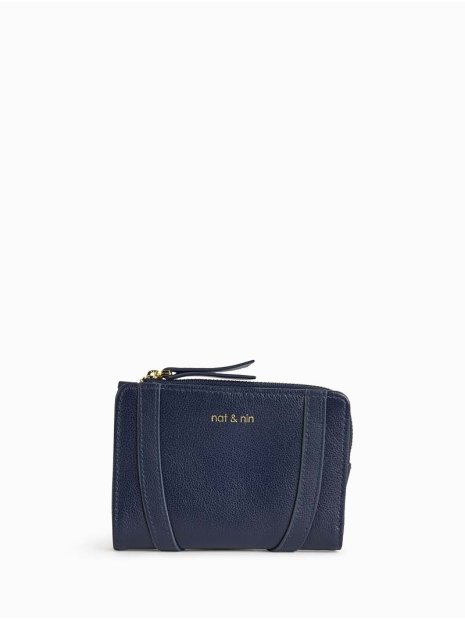 Nat & Nin ROZA - CUIR DE VACHETTE - BLEU C portefeuille femme zip et cartes roza nat&nin porte-monnaie-femme