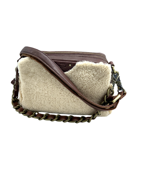 Mila Louise MAMA T - LAINE/CUIR - OCRE sac trotteur shearling mama sacs-a-mains