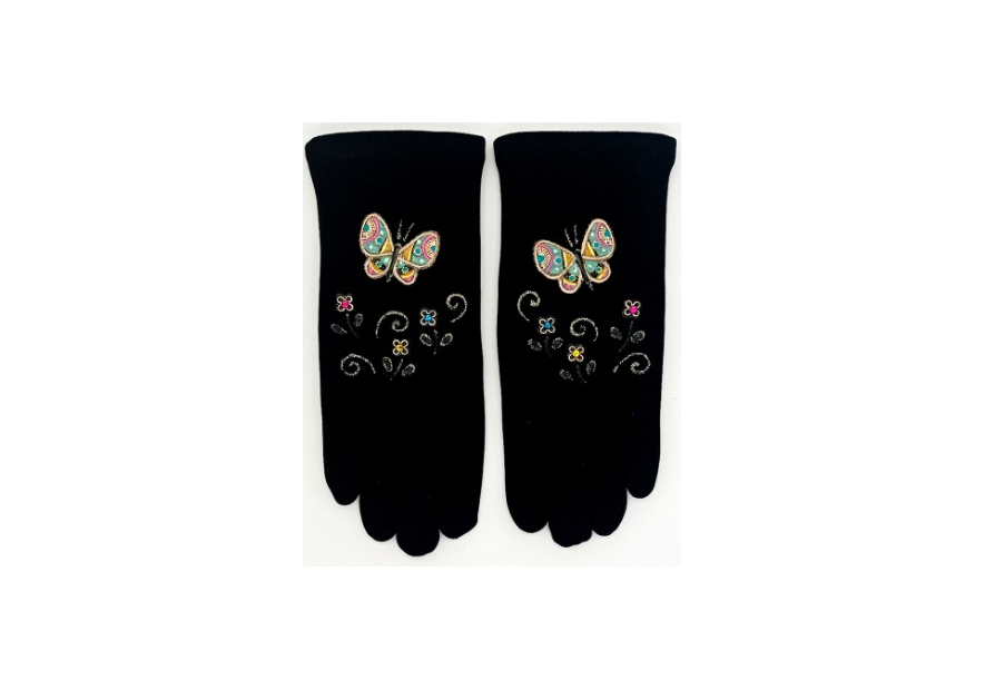 Quand les poules auront des gants GTA - POLYAMIDE - PAPILLON ROSE gants femme taille unique quand les poules auront gants fem...