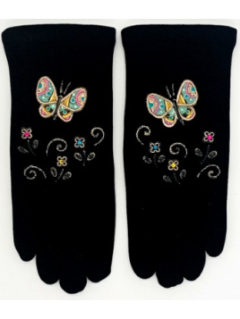 Quand les poules auront des gants GTA - POLYAMIDE - PAPILLON ROSE gants femme taille unique quand les poules auront gants fem...