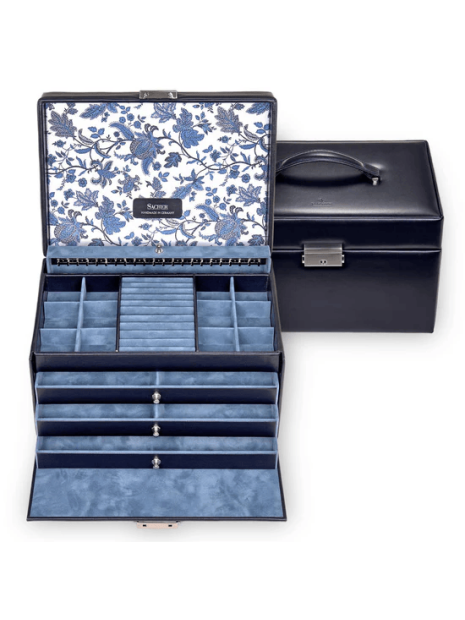 sacher 72.501 - CUIR DE VACHETTE - NAVY coffret à bijoux xl jasmin florage coffret-bijoux