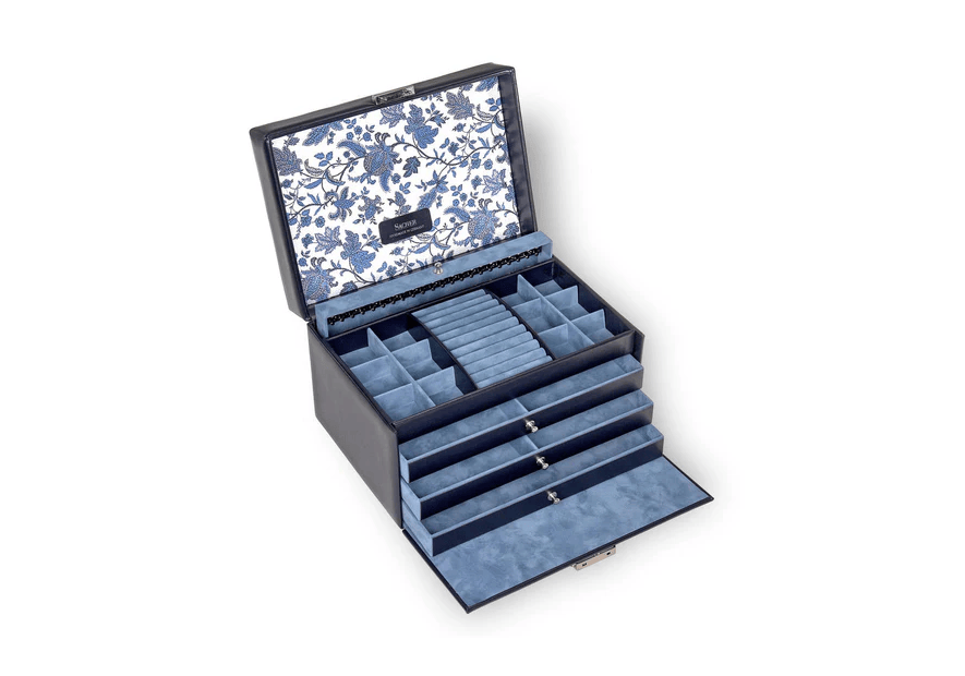 sacher 72.501 - CUIR DE VACHETTE - NAVY coffret à bijoux xl jasmin florage coffret bijoux