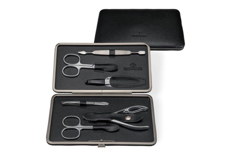 sacher 3238 - CUIR DE VACHETTE - NOIR trousse manucure 6 pièces windrose ambiance trousse manucure