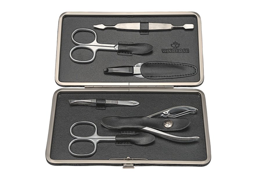 sacher 3238 - CUIR DE VACHETTE - NOIR trousse manucure 6 pièces windrose ambiance trousse manucure