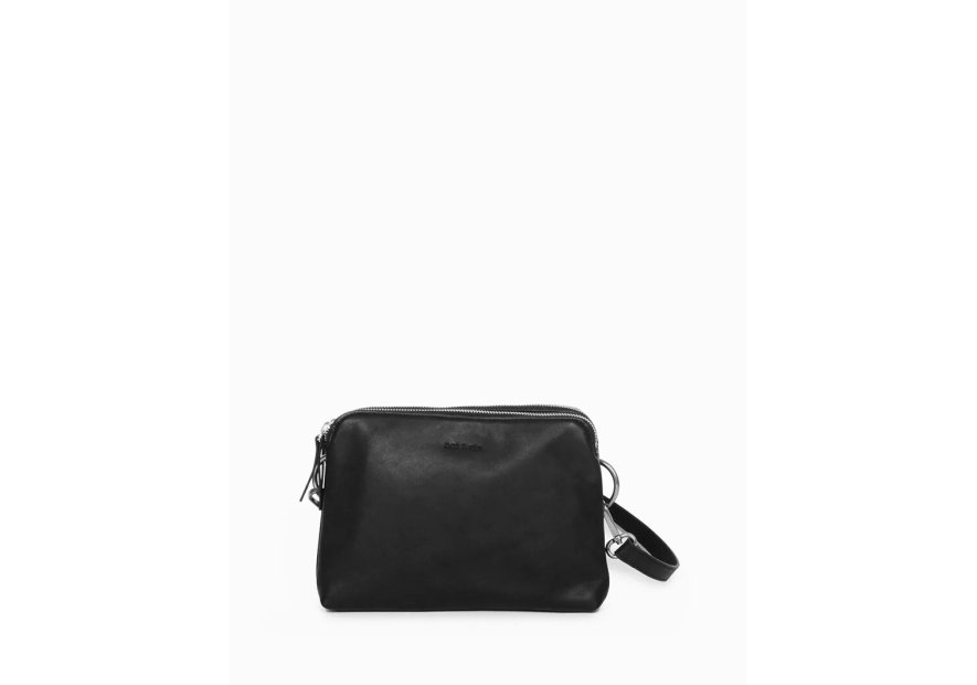 Nat & Nin NAEL - CUIR DE VACHETTE - NOIR sac à main bandoulière double zip naël nat&nin Sacs à mains