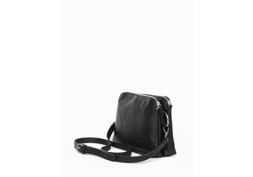 Nat & Nin NAEL - CUIR DE VACHETTE - NOIR sac à main bandoulière double zip naël nat&nin Sacs à mains