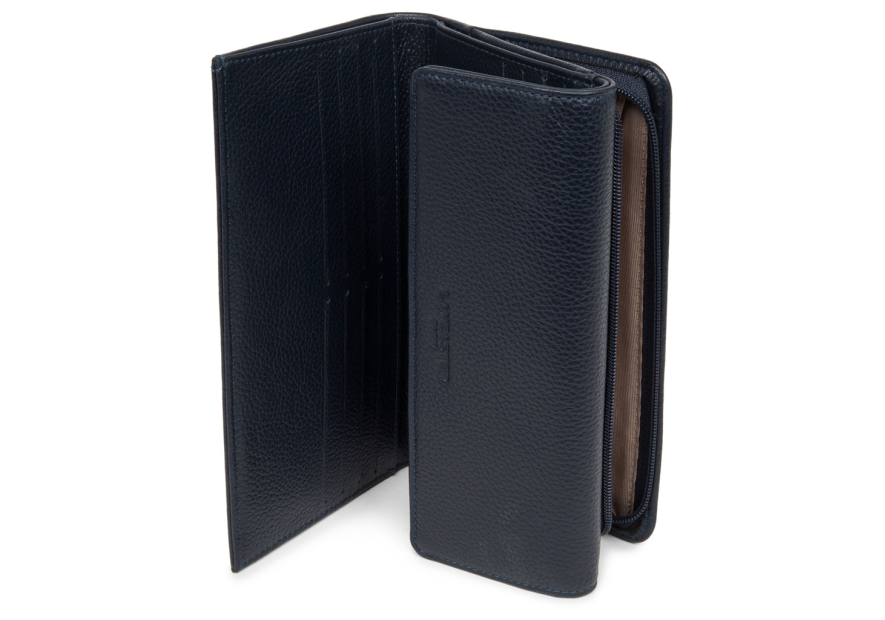 Lancaster 170-22 - CUIR DE VACHETTE - BLEU Foulonné - Portefeuill Compagnon dos à dos pmpb femme