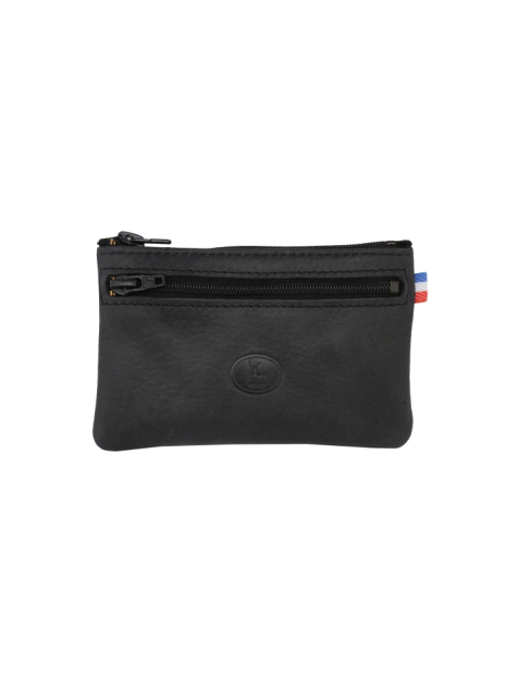 Frandi 928/5 - CUIR DE VACHETTE - NOIR porte monnaie plat zip + 2 zips extérieurs porte-monnaie-femme