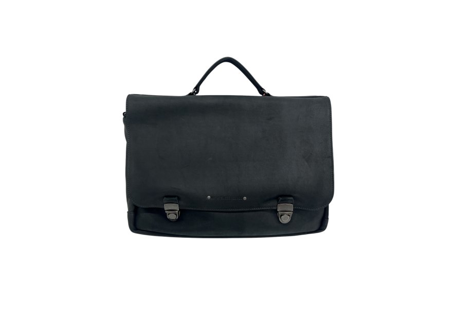 Les Ateliers Foures 9540 - CUIR DE VACHETTE - NOIR cartable agencé Serviette à rabat avec bandoulière