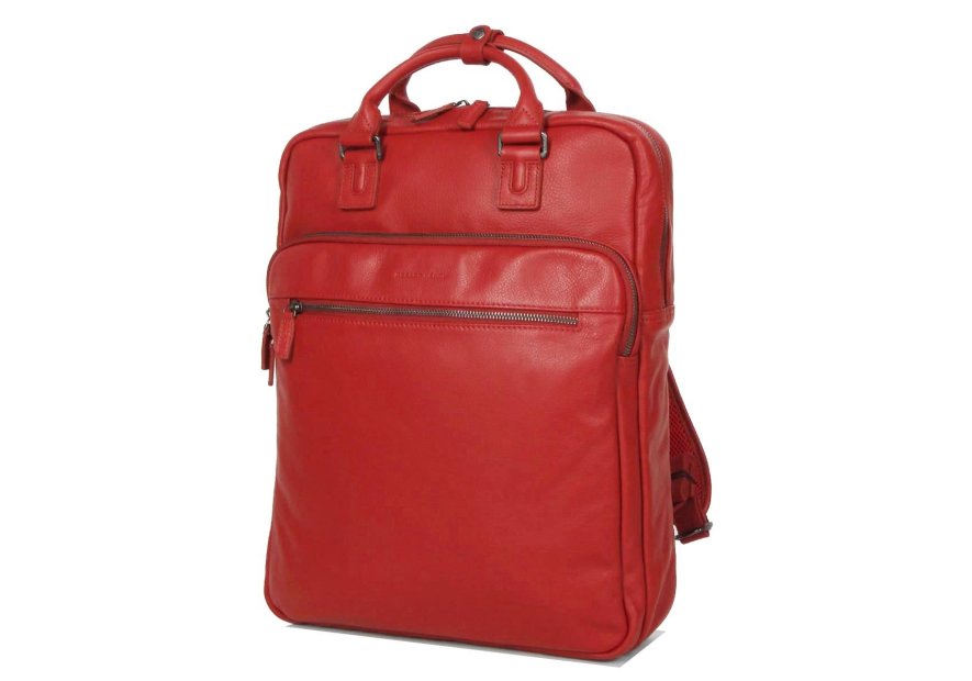 Gerard Henon 6966 - CUIR DE VACHETTE - ROUGE sac à dos porté main ordi 17" Sac business