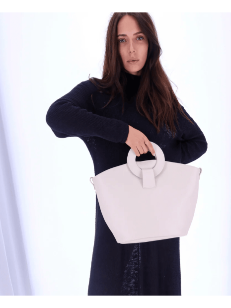 Les Ateliers Foures 0604 - CUIR DE VACHETTE - CRAIE les ateliers fourès- olympe- porté travers maxi sac-a-main-shopping-toile-ou-cuir