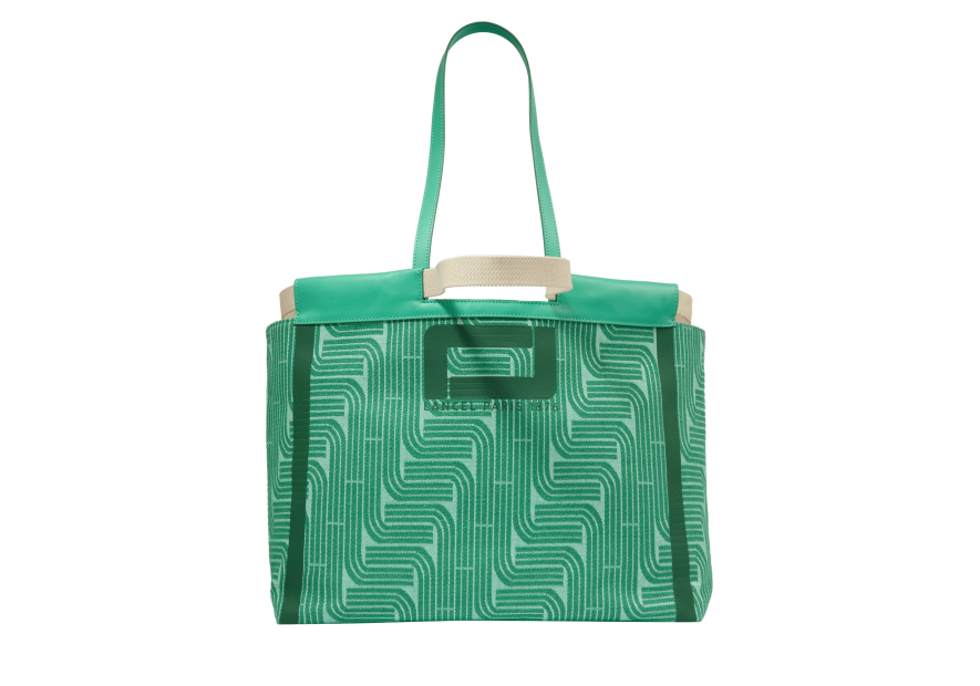 Lancel A12775 - RAPHIA/CUIR - EMERAUDE cabas porté épaule camille shopping