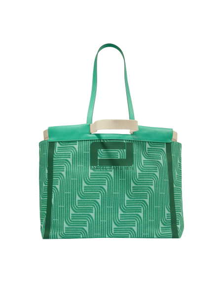 Lancel A12775 - RAPHIA/CUIR - EMERAUDE cabas porté épaule camille shopping