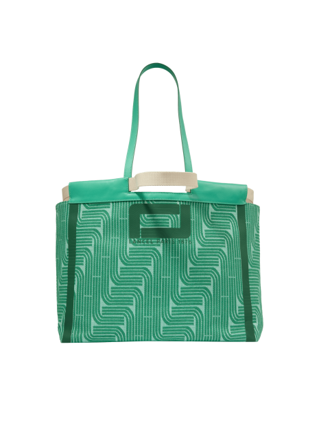 Lancel A12775 - RAPHIA/CUIR - EMERAUDE cabas porté épaule camille sac-a-main-shopping-toile-ou-cuir