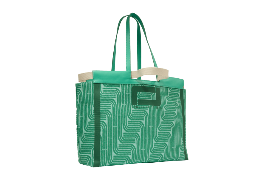 Lancel A12775 - RAPHIA/CUIR - EMERAUDE cabas porté épaule camille shopping